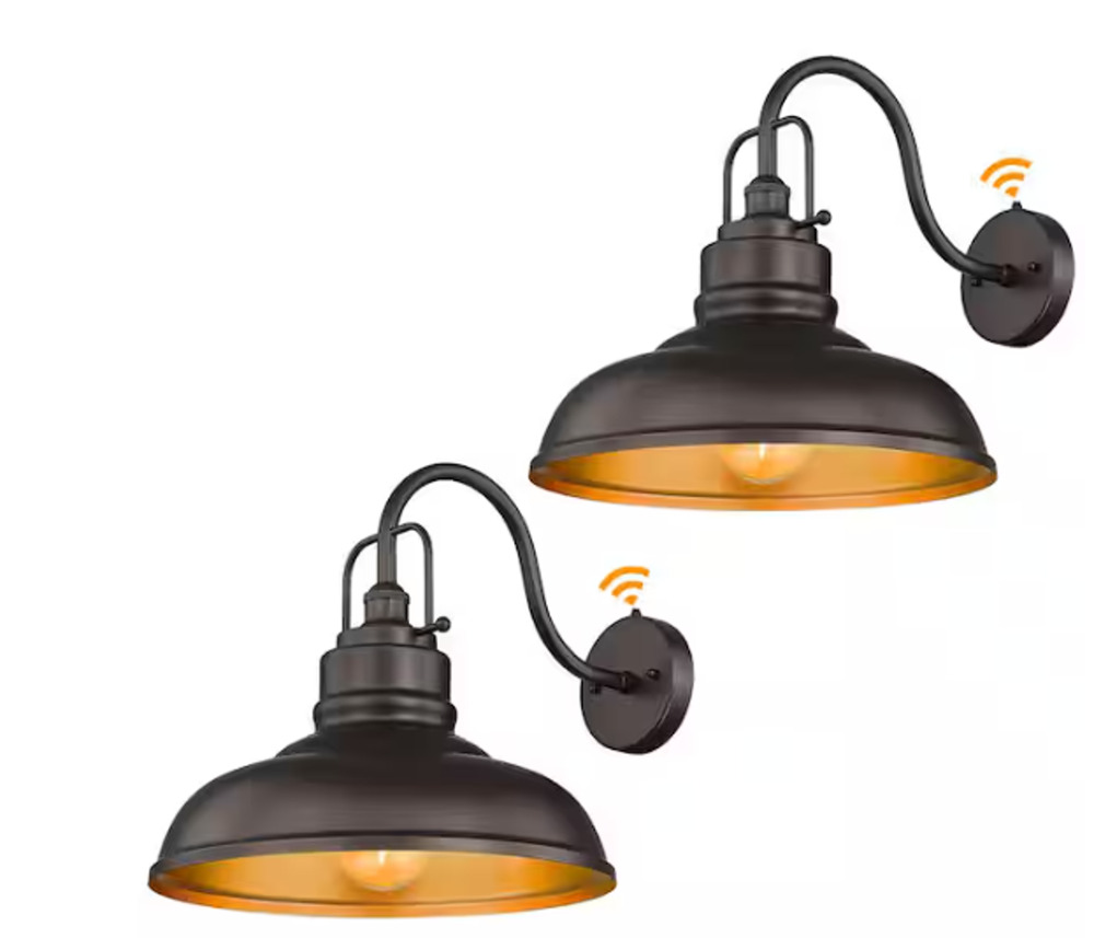 2 PACK NEW Hardwired Lamps Oil Rubbed Bronze Finish Gooseneck s Dusk/Dawn Sensor